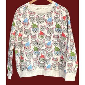 SM Wardrobe Quirky Cat Print Sweatshirt Hipster Beanie Cats Graphic Pullover